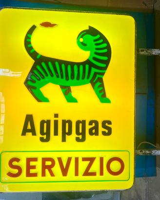 Insegna Tabella Luminosa Bifacciale Agipgas anni70
