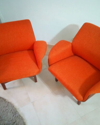 Poltrone legno arancioni space age design '70