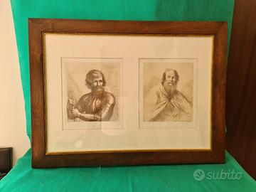 Doppia acquaforte ritratto d'uomo e con armatura