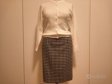 Gonna in pura lana quadretto bianco e nero