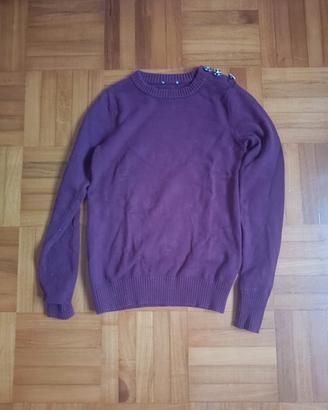 Maglione bordeaux con bottoni gioiello - Taglia S