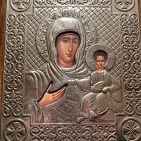 Icona Religiosa arte Bizantina in argento e legno