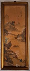Dipinto Antico Cinese su Seta Shanshui Primo '900.