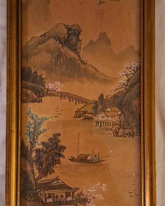 Dipinto Antico Cinese su Seta Shanshui Primo '900.