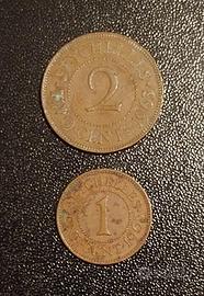 SEYCHELLES 2 monete di bronzo Elisabetta II 1963