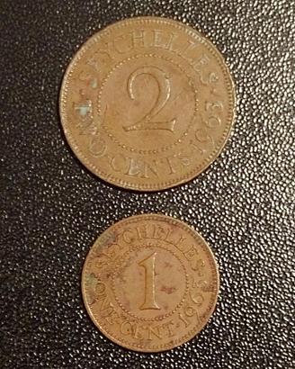 SEYCHELLES 2 monete di bronzo Elisabetta II 1963