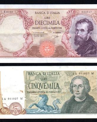 RARI  5000 LIRE COLOMBO E 10000 LIRE MICHELANGELO
