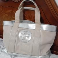 Borsa Tote, Tory Burch Ella, Canvas e pelle, beige