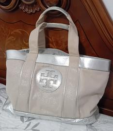 Borsa Tote, Tory Burch Ella, Canvas e pelle, beige