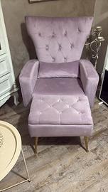 Poltrona Chaise Longue in Velluto Rosa Cipria