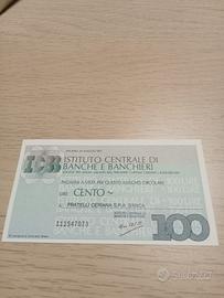 Miniassegno Storico 100 Lire
