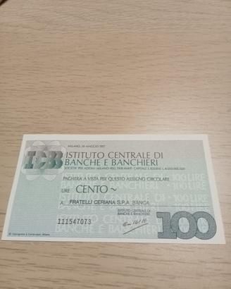 Miniassegno Storico 100 Lire