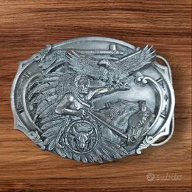 Fibbia per cintura vintage Chief Eagle Feather USA