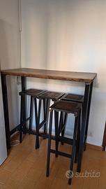 Tavolo alto stile industriale + 4 sgabelli