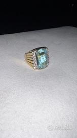 Anello 25,5gr oro acqua marina brillanti