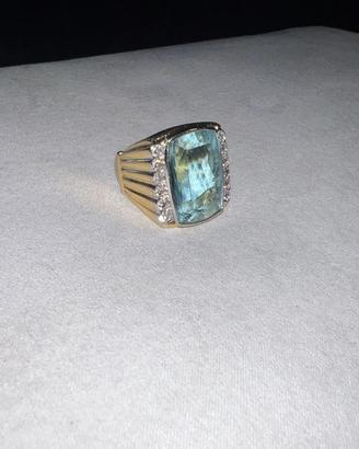 Anello 25,5gr oro acqua marina brillanti