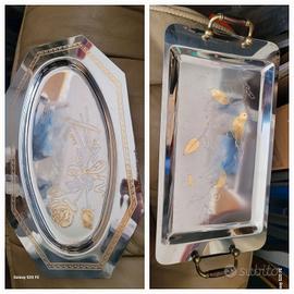 set 2 vassoi vintage acciaio e oro design Roberta 