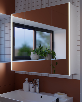 Specchio contenitore bianco con illuminazione led