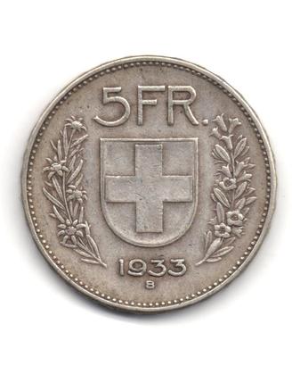 SVIZZERA 1933 - Moneta 5 Franchi argento #WEU