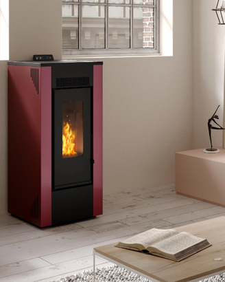 NUOVA-Stufa a pellet ventilata  10.3 KW bordeaux