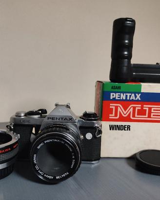 Pentax ME+ winder+ obiettivo 50 macro + tele conv