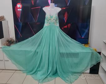 Abito cerimonia verde acqua - Corpetto ricamato