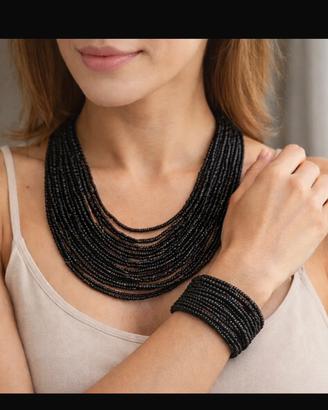 set bracciale + collana in corallo e legno