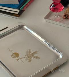 Vassoio in acciaio inox 18/10 con decori oro