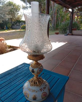 Lampada vintage in ceramica decorata oro e fiori