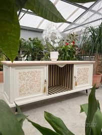 Sideboard porta TV bianco perla e oro