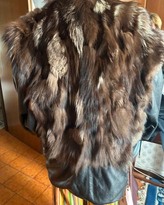 Giacca cappotto pelle e vera pelliccia di volpe
