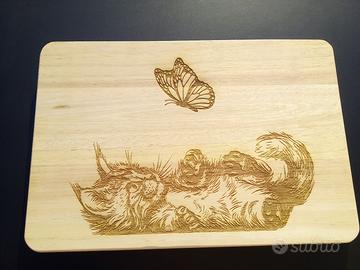 Tagliere con incisione al laser  - Gattino