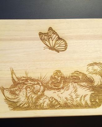 Tagliere decorativo Legno al Inciso Laser -Gattino