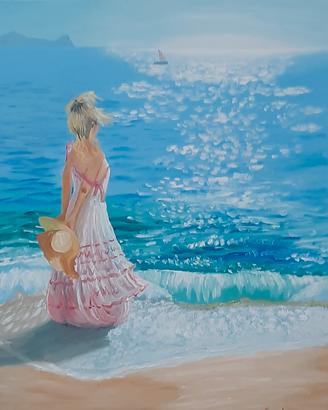 Quadro ragazza in riva al mare 