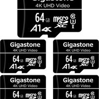 Gigastone Micro sd 64 GB, Set da 5, A1 U3 4K