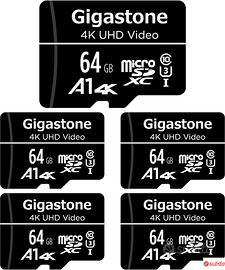 Gigastone Micro sd 64 GB, Set da 5, A1 U3 4K