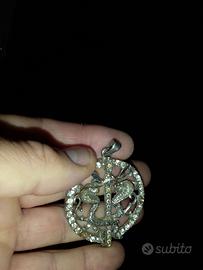 pendente due draghi strass diam 4,5cm