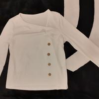 Maglia casual bianca in stile asiatico con bottoni