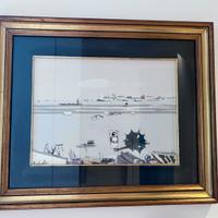 Dipinto Giancarlo Novello in cornice dorata