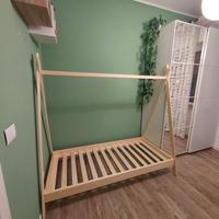 letto a capanna in legno + materasso