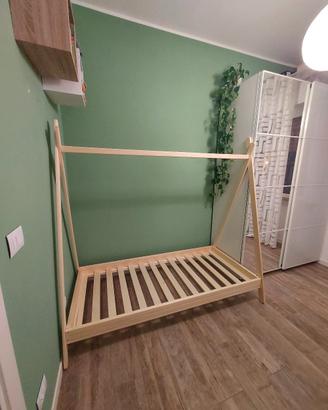 letto a capanna in legno + materasso
