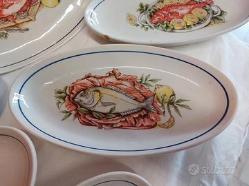 6+1 Piatti in ceramica decorati a mano pesci mare