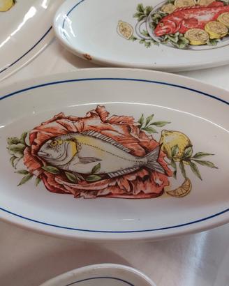 6+1 Piatti in ceramica decorati a mano pesci mare