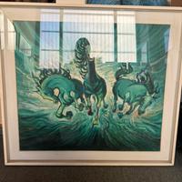 Quadro con i cavalli unicorni verde di Paolini