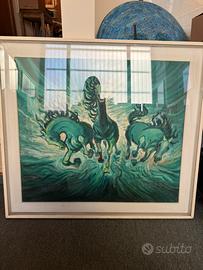 Quadro con i cavalli unicorni verde di Paolini