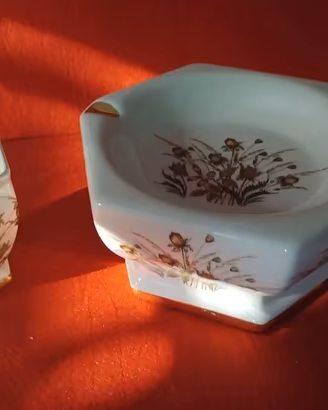 Set da fumo vintage ceramica bianca e oro decoro f