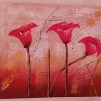 Quadro dipinto a mano su tela con fiori rossi