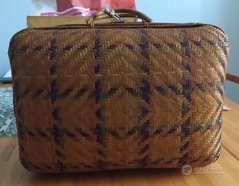 borsa vintage bambù e vimini con manici 