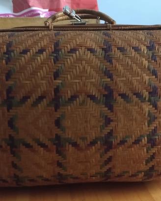 borsa vintage bambù e vimini con manici 