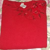Maglia maglietta donna rossa con ricamo vintage